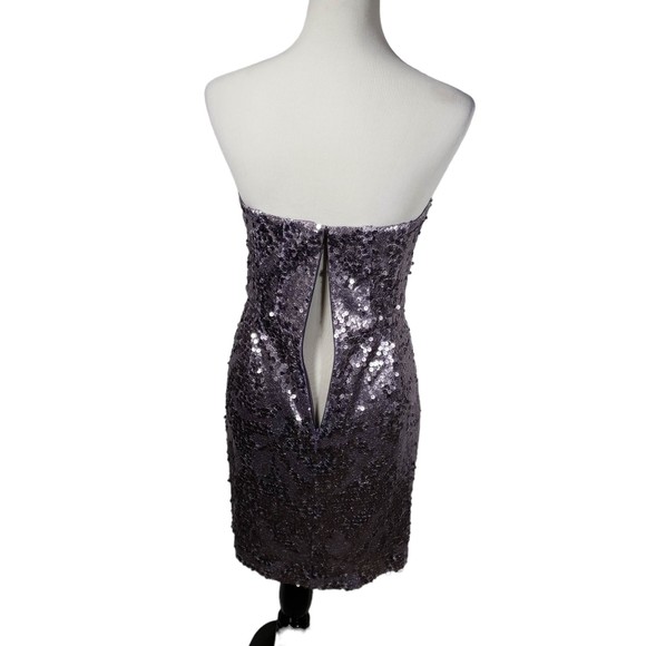 BCBGMaxazria Women's size 6 Purple Sequin Strapless Short Party Dress AS IS - Picture 5 of 7